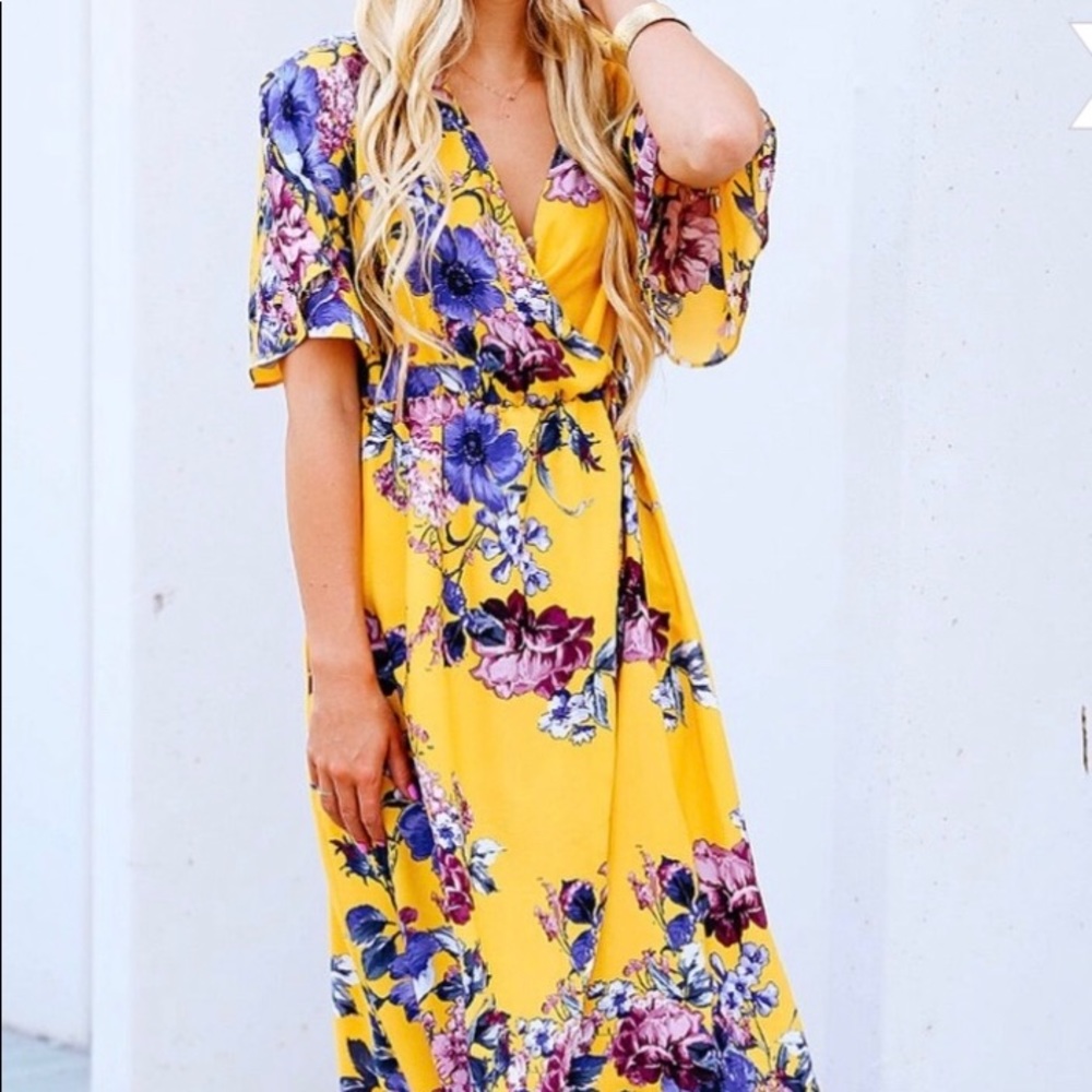 Mustard floral wrap maxi dress - Small - $40
